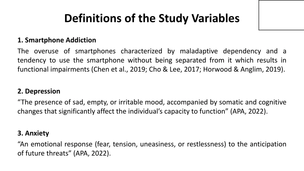definitions of the study variables
