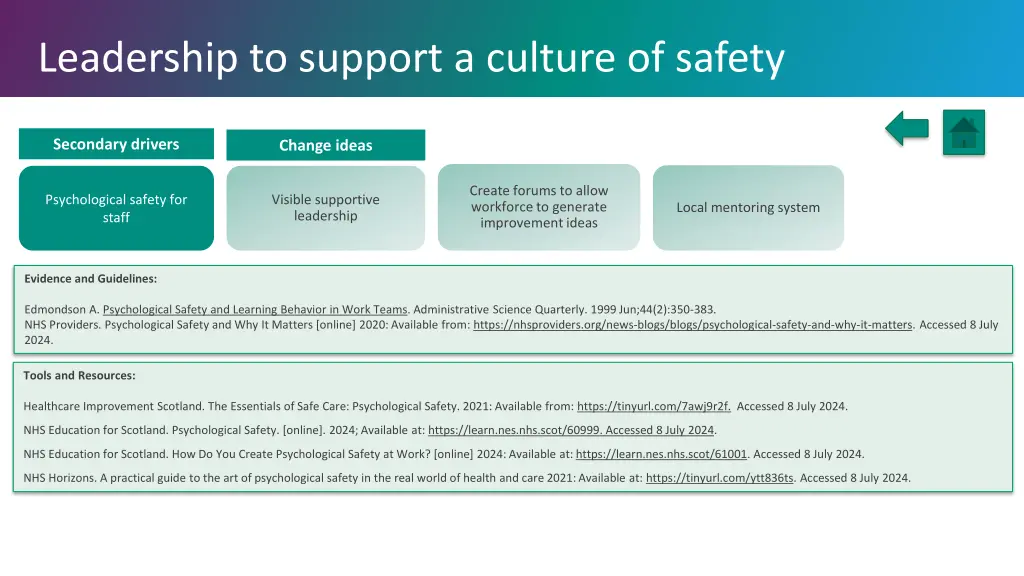 leadership to support a culture of safety