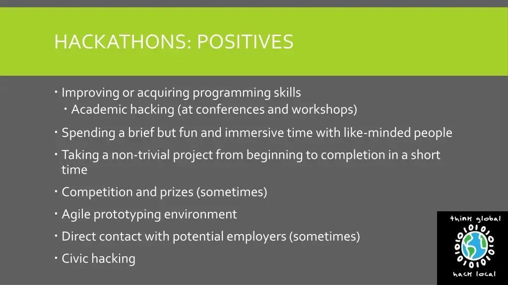 hackathons positives