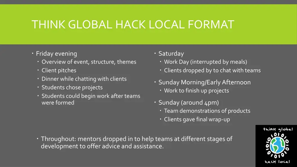 think global hack local format