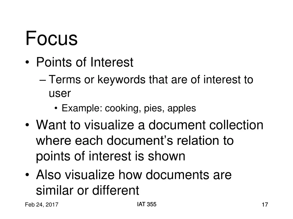 focus points of interest terms or keywords that