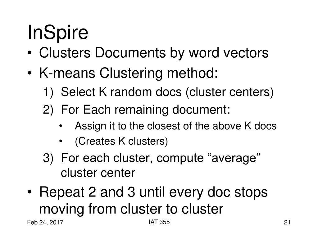 inspire clusters documents by word vectors