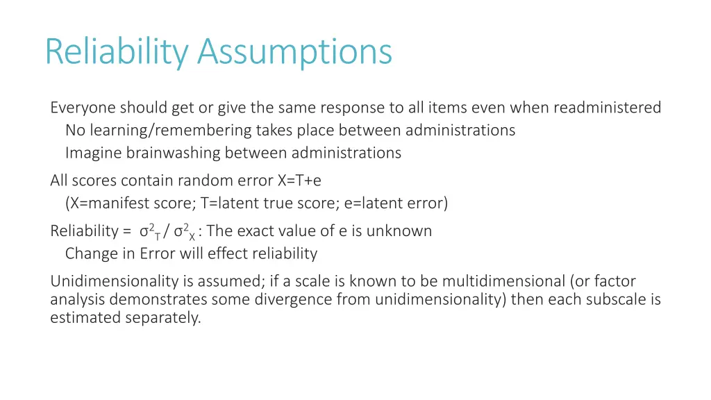 reliability assumptions