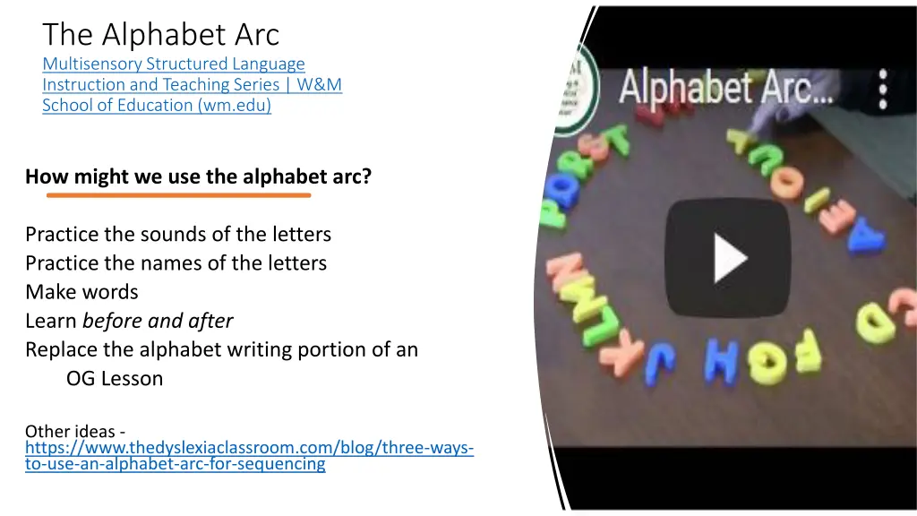 the alphabet arc multisensory structured language