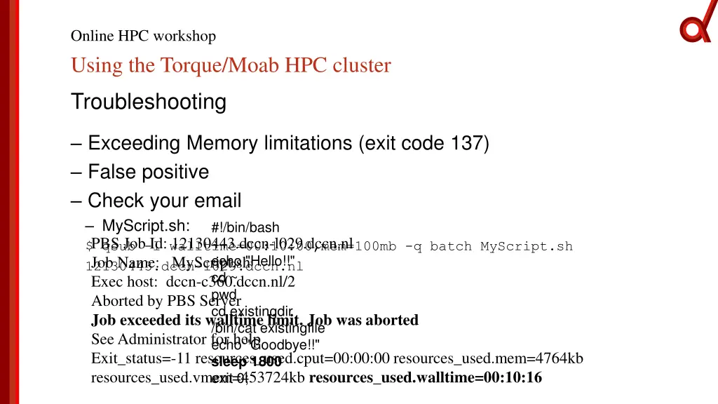 online hpc workshop using the torque moab 11