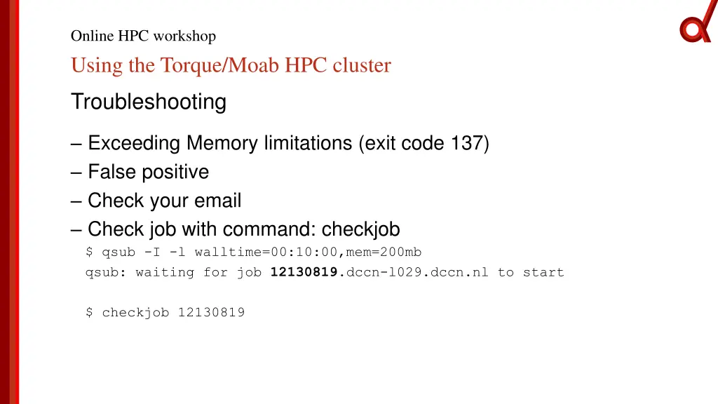 online hpc workshop using the torque moab 12