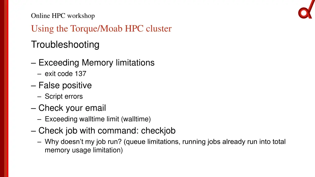 online hpc workshop using the torque moab 14