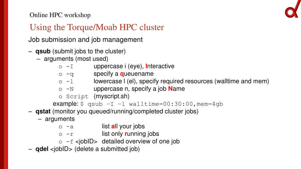 online hpc workshop using the torque moab 2