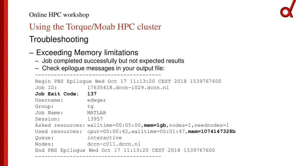 online hpc workshop using the torque moab 6