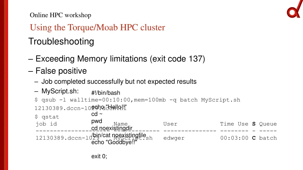 online hpc workshop using the torque moab 7
