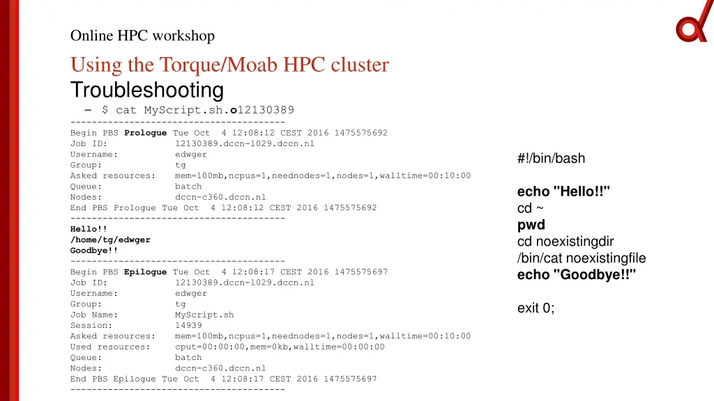 online hpc workshop using the torque moab 9