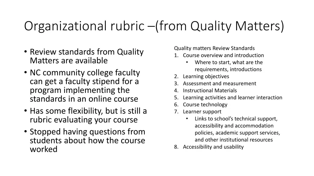 organizational rubric from quality matters