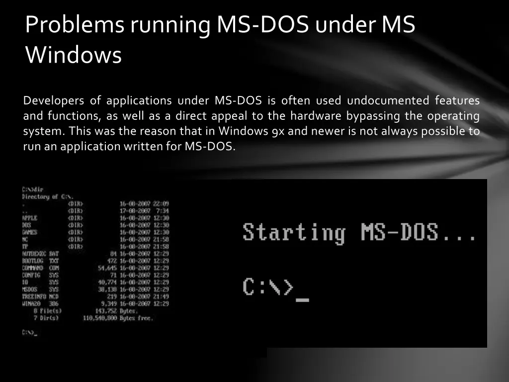 problems running ms dos under ms windows