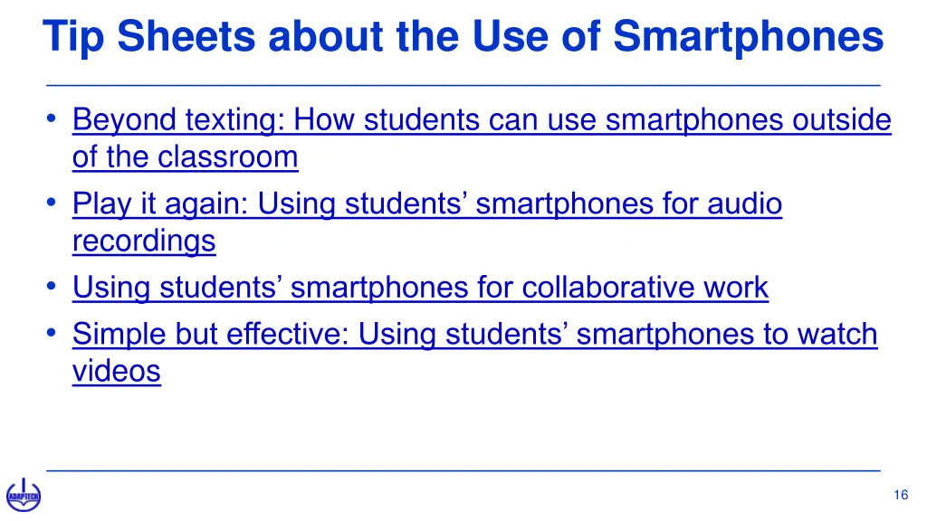 tip sheets about the use of smartphones