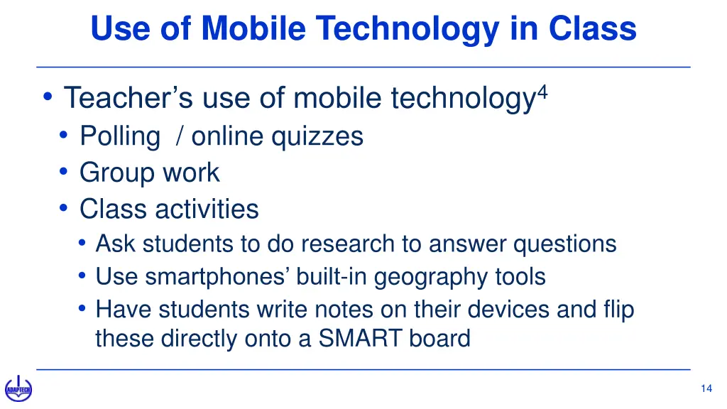 use of mobile technology in class