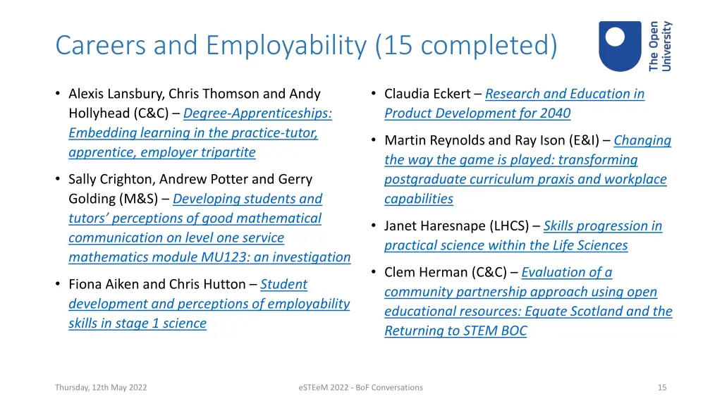 careers and employability 15 completed