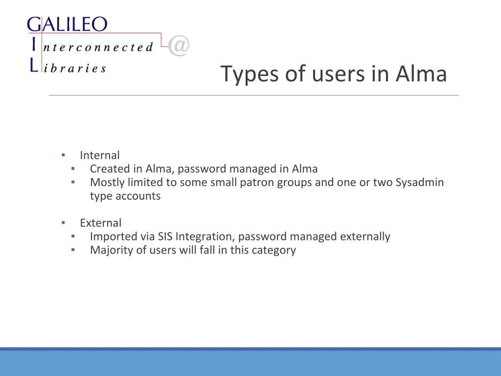 types of users in alma