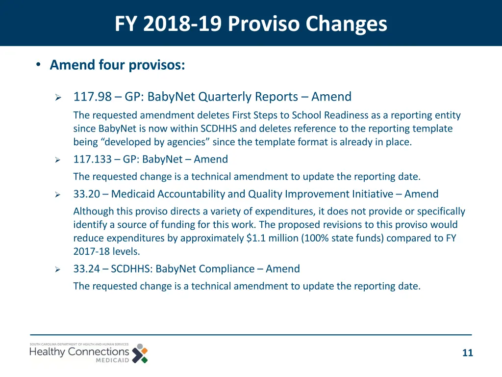 fy 2018 19 proviso changes