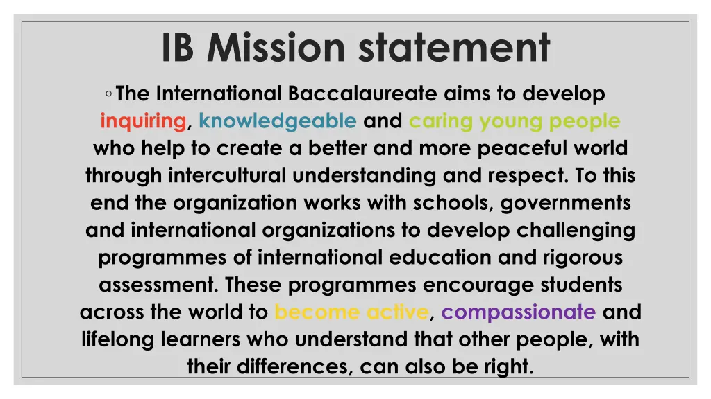 ib mission statement the international