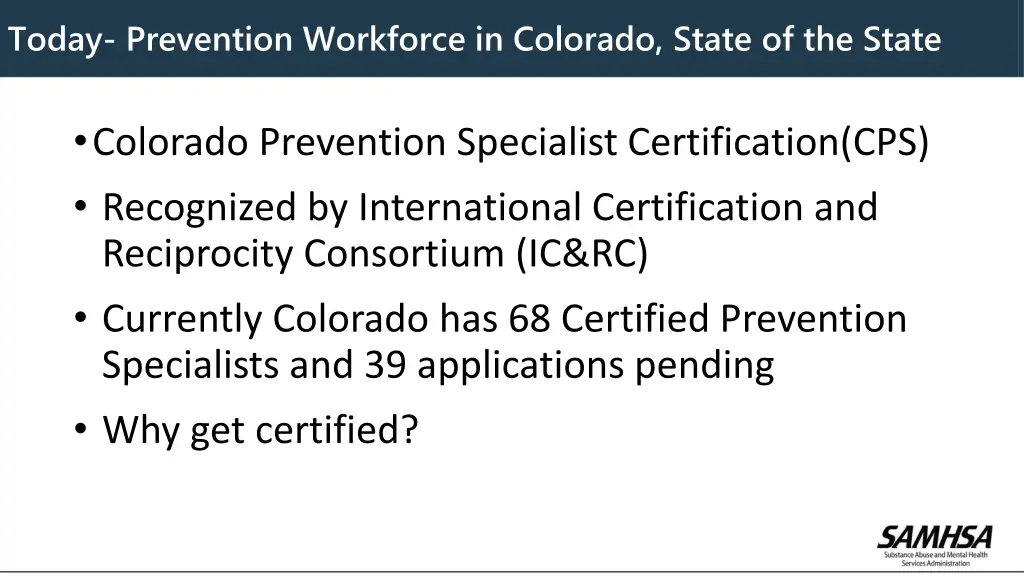 today prevention workforce in colorado state