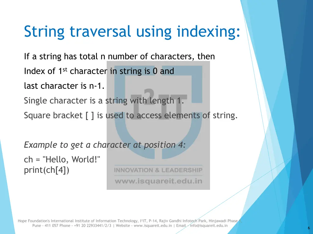 string traversal using indexing