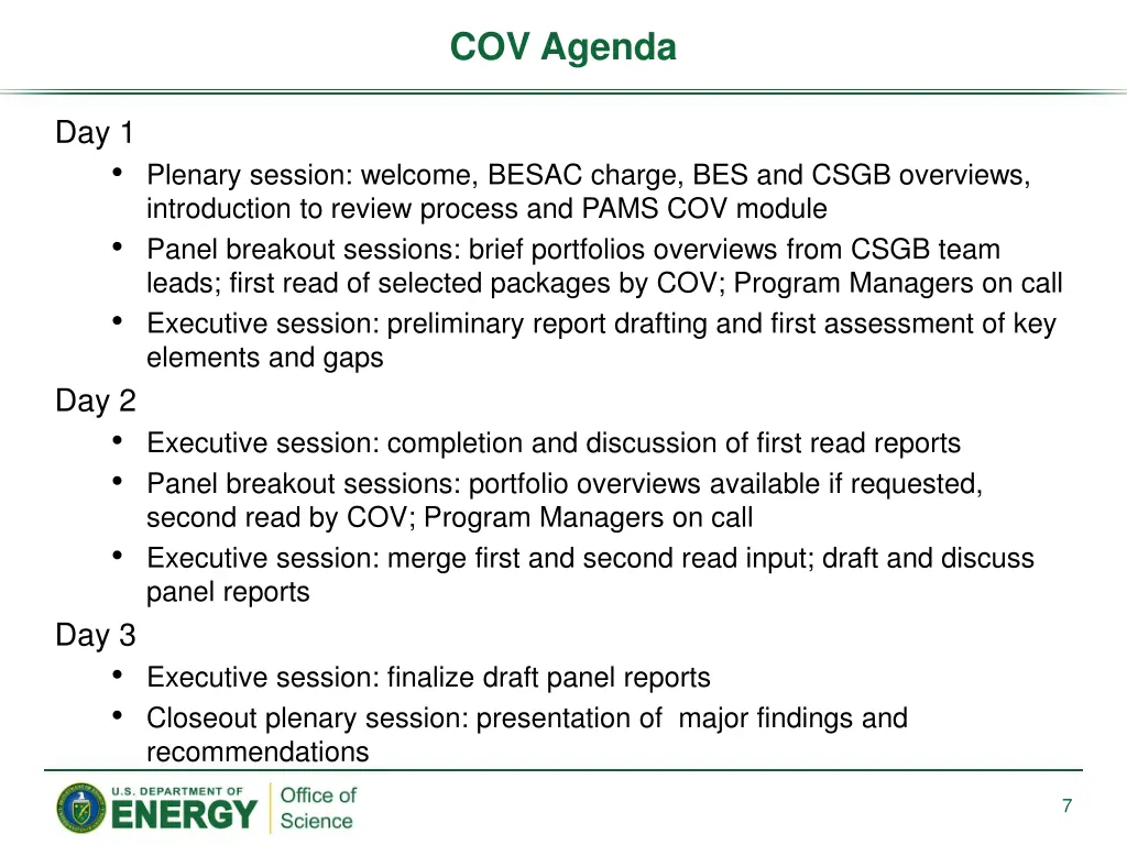 cov agenda