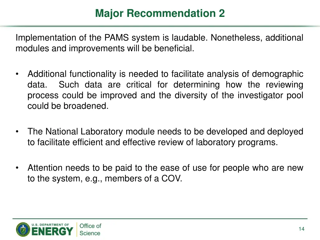 major recommendation 2
