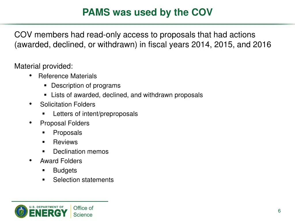 pams was used by the cov