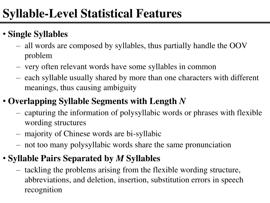 syllable level statistical features