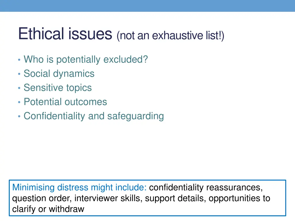 ethical issues not an exhaustive list