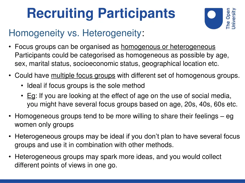 recruiting participants