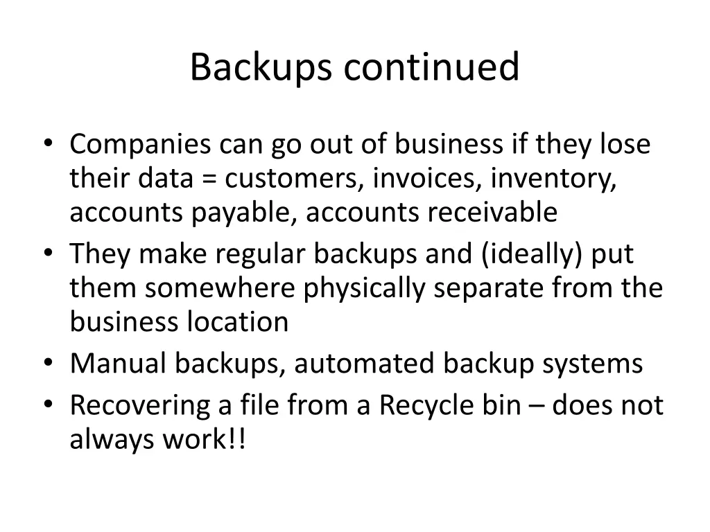 backups continued