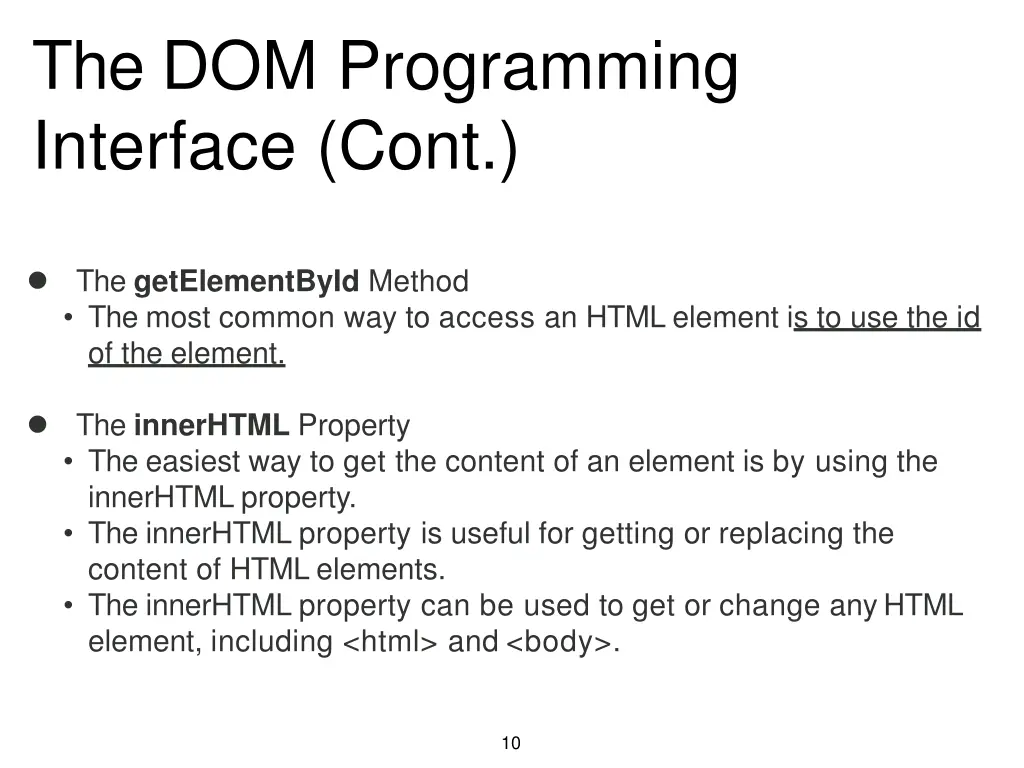 the dom programming interface cont