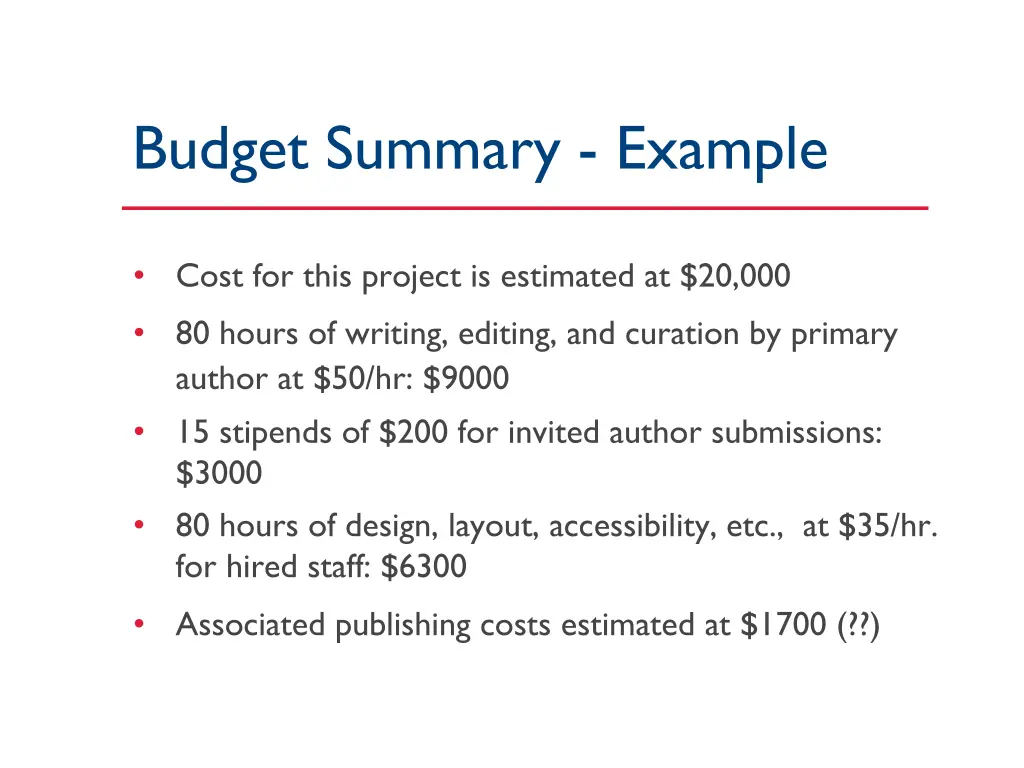 budget summary example 1