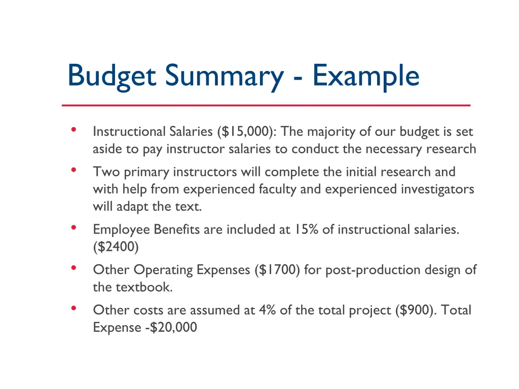 budget summary example 2