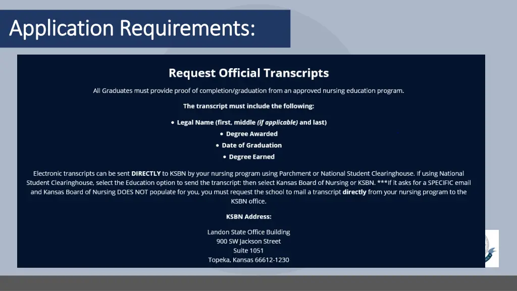 application requirements application requirements