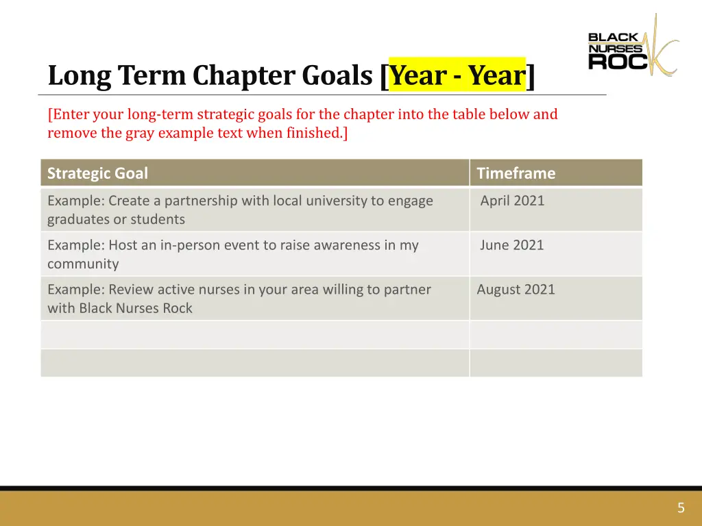 long term chapter goals year year