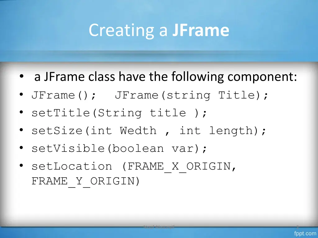 creating a jframe