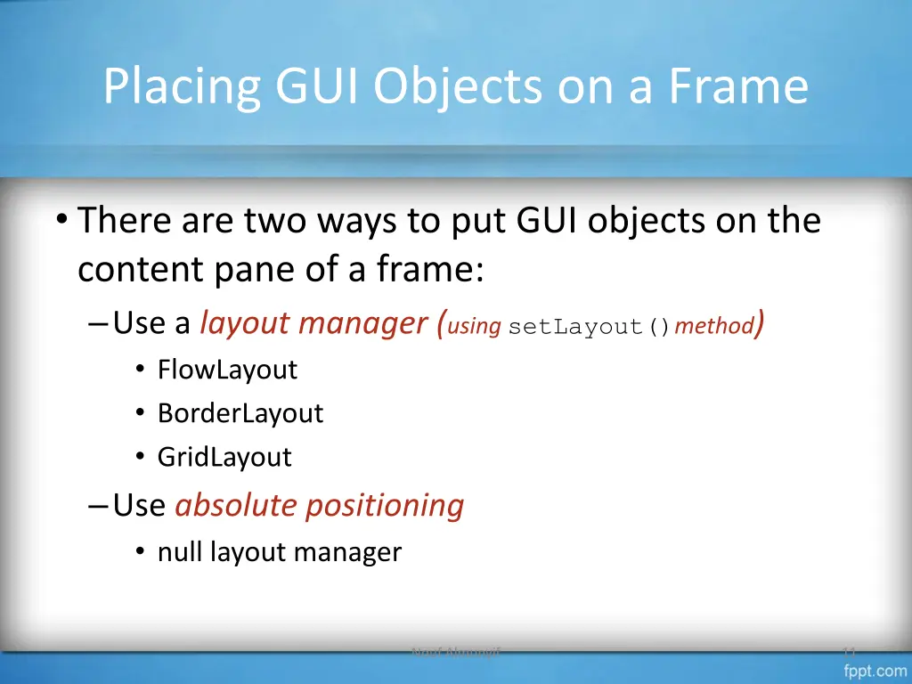 placing gui objects on a frame