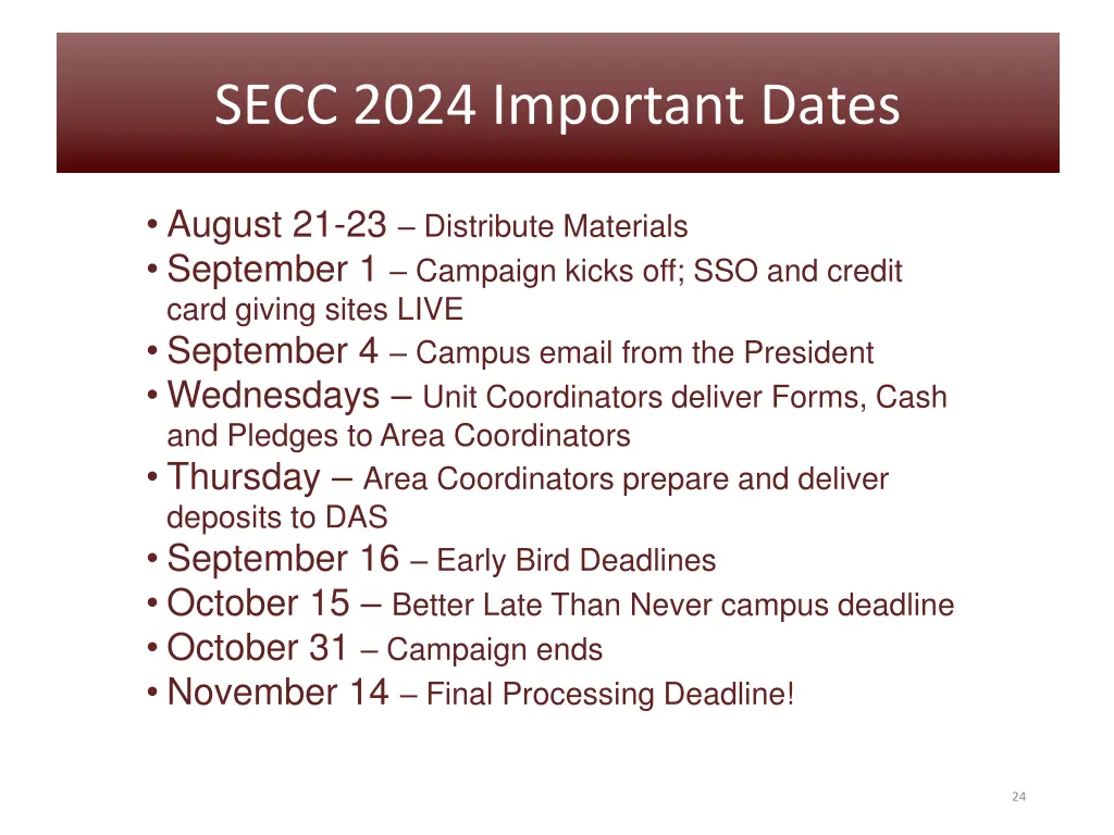 secc 2024 important dates