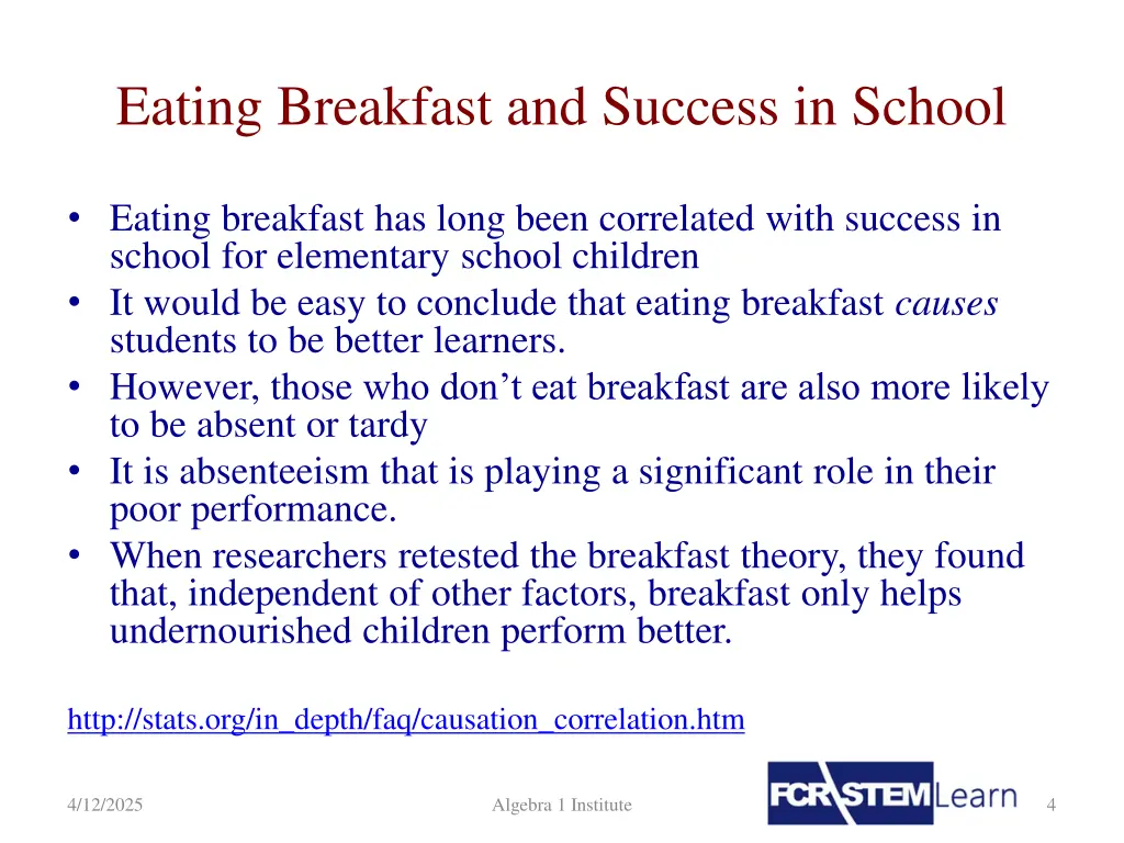 eating breakfast and success in school