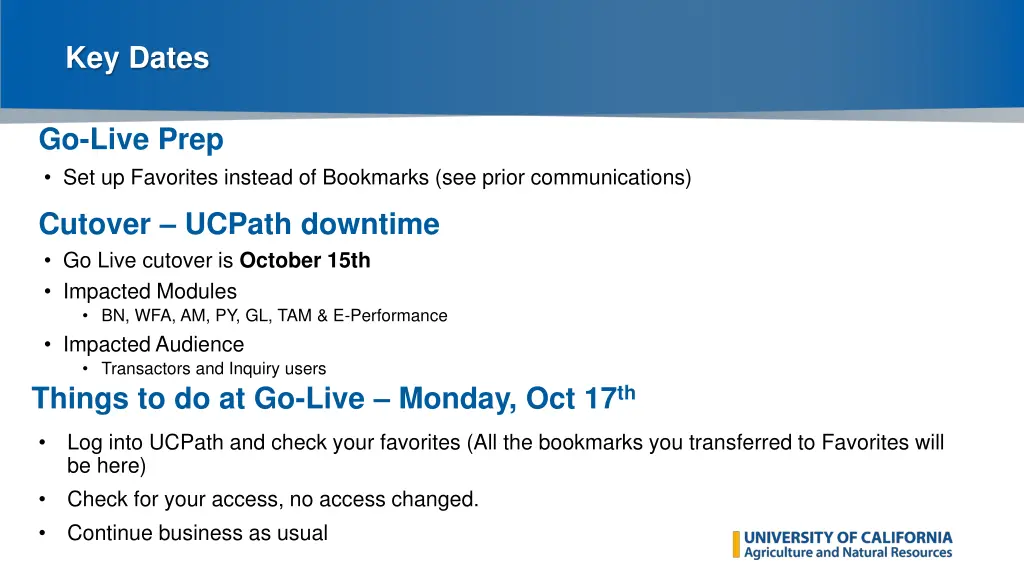key dates