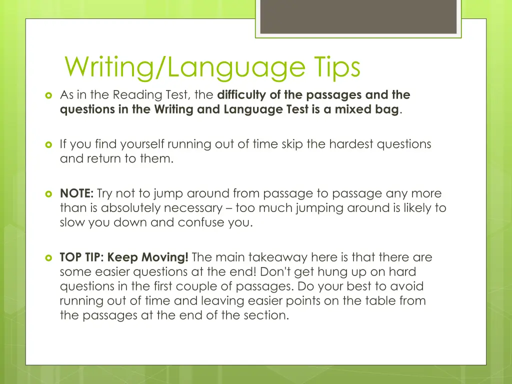 writing language tips as in the reading test