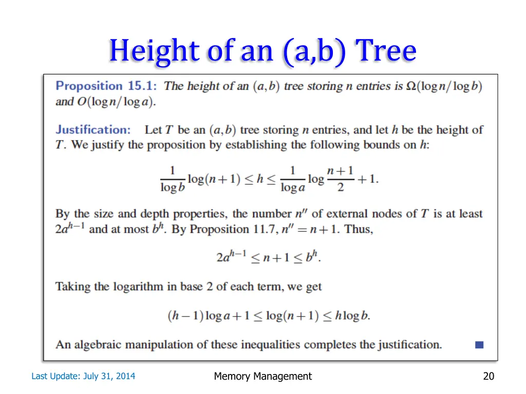 height of an a b tree