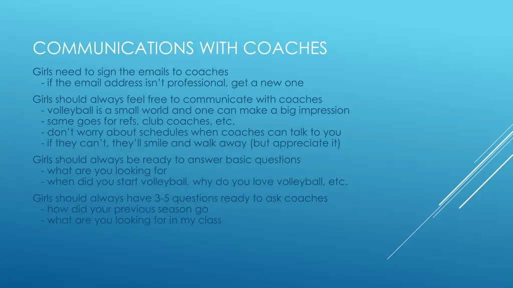 communications with coaches