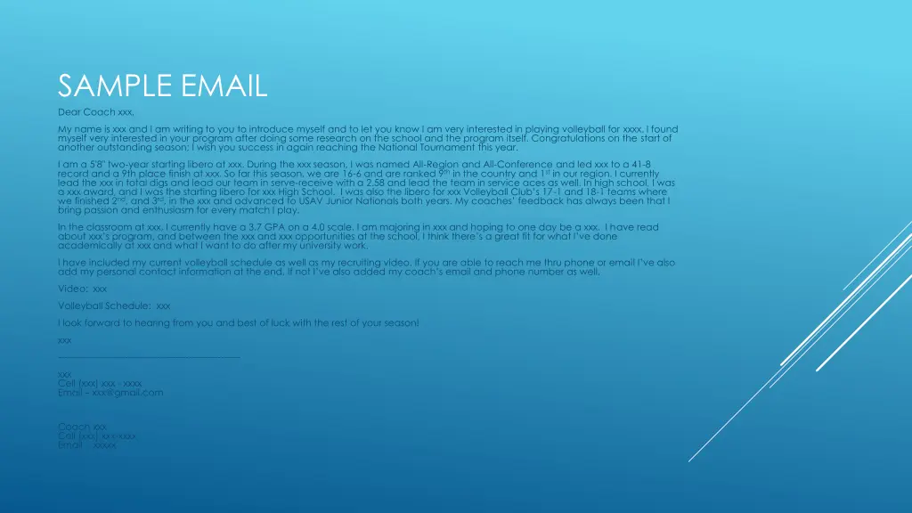sample email dear coach xxx