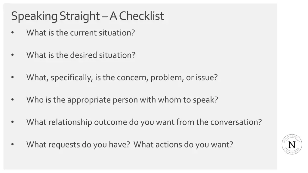 speaking straight a checklist what is the current