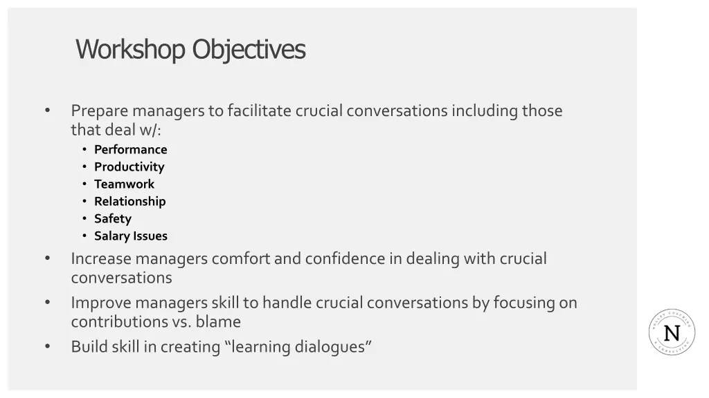 workshop objectives