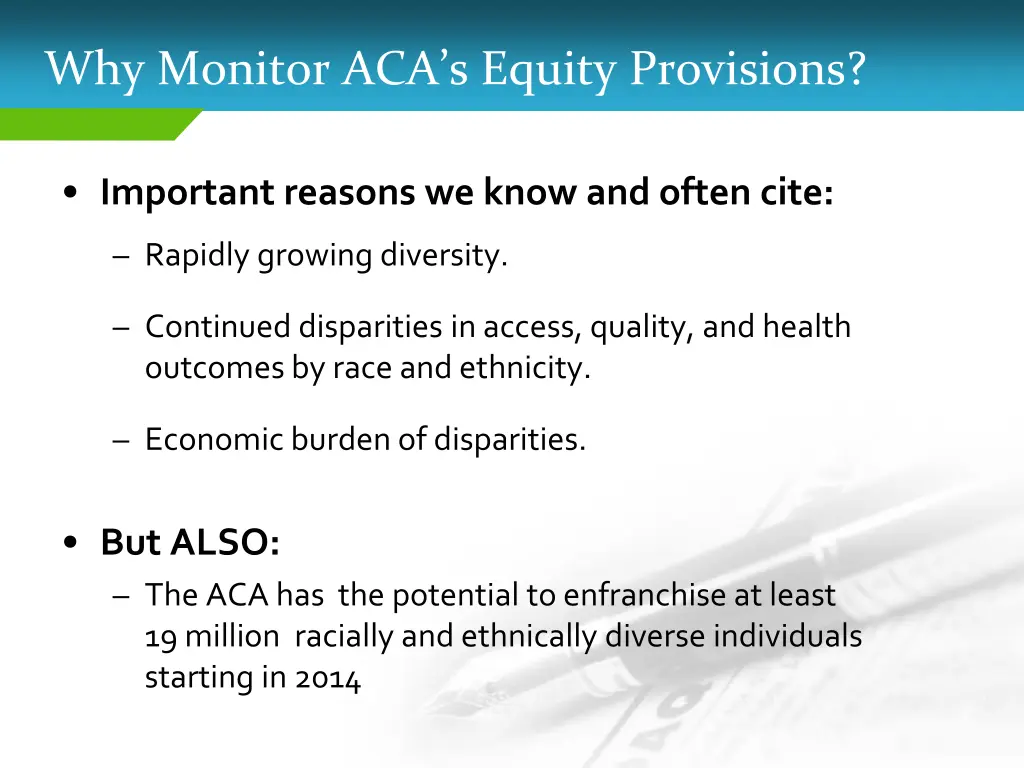 why monitor aca s equity provisions