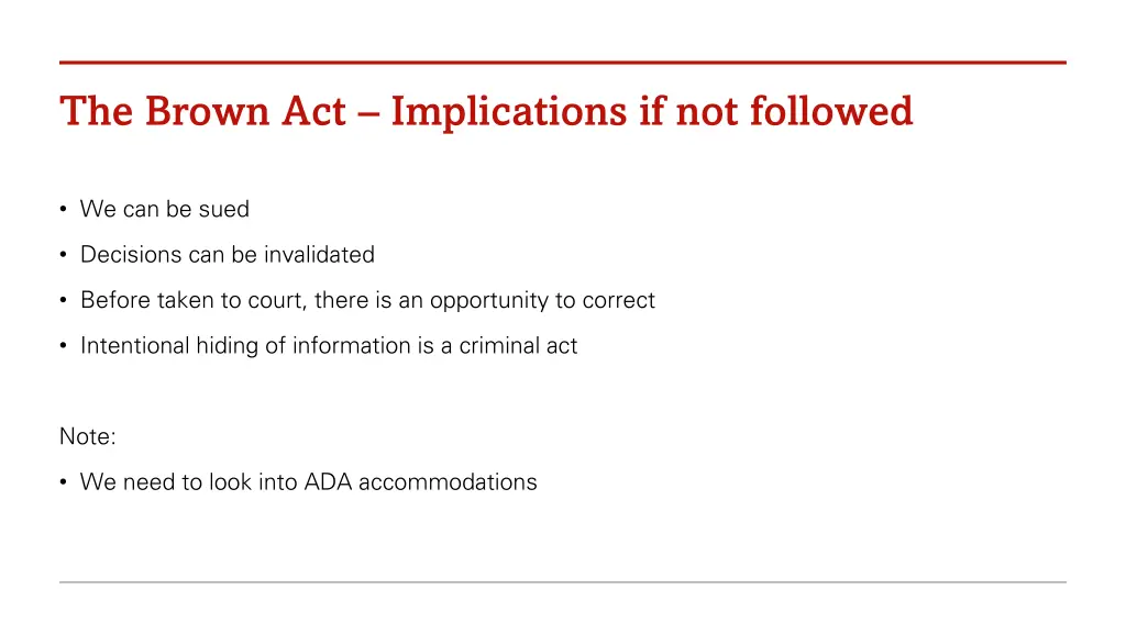 the brown act implications if not followed